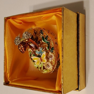 New Jewelry Little Gold Floral Angel Sparkly Golden Oval Trinket Holder NWOT‎